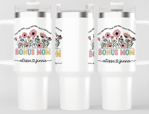 Personalized Bonus Mom Tumbler – Wild Flowers Kids' Custom Name – Unique Bonus Mom Travel Cup - Mother's Day Gift