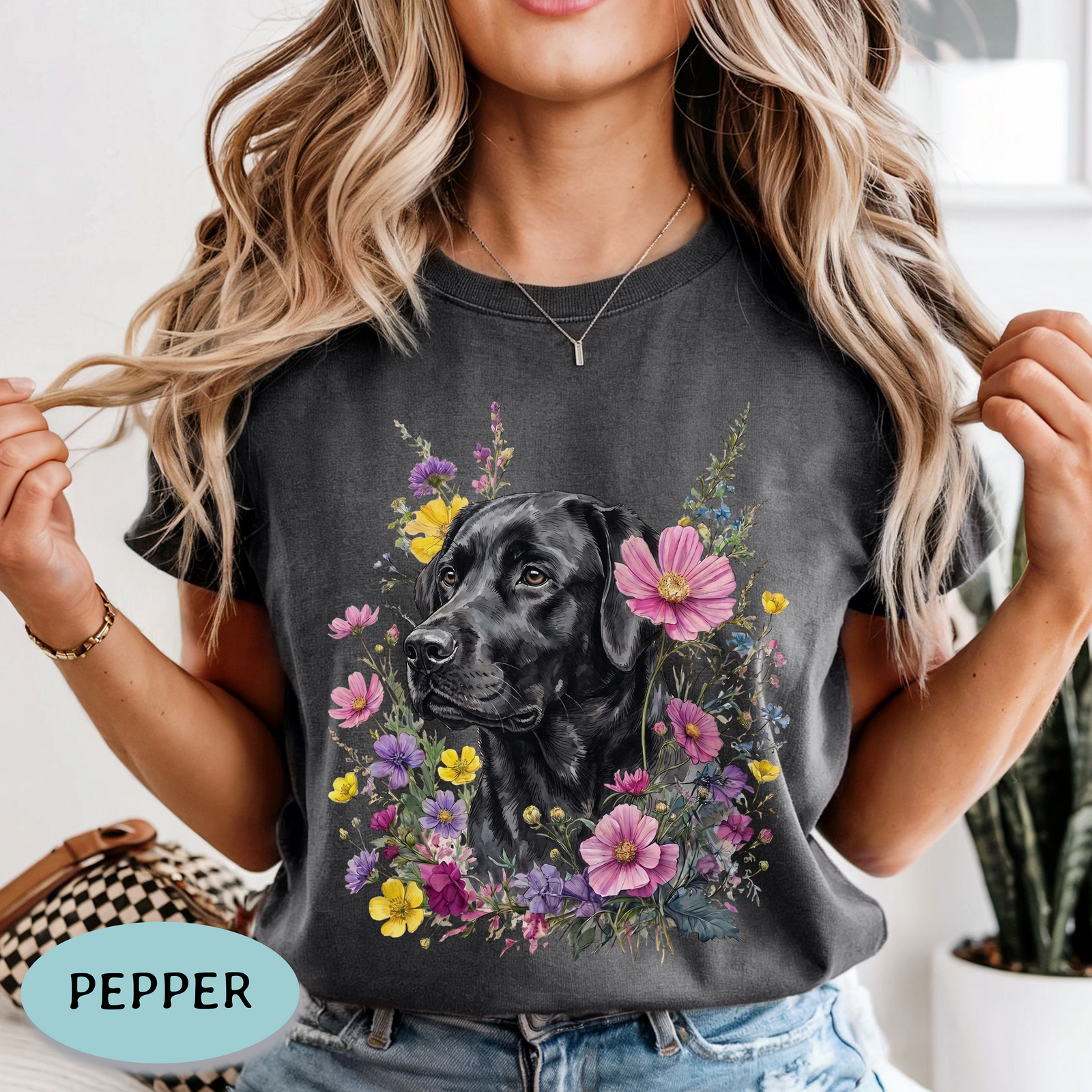 Black Lab Wildflower Shirt – Comfort Colors® Floral Dog Tee