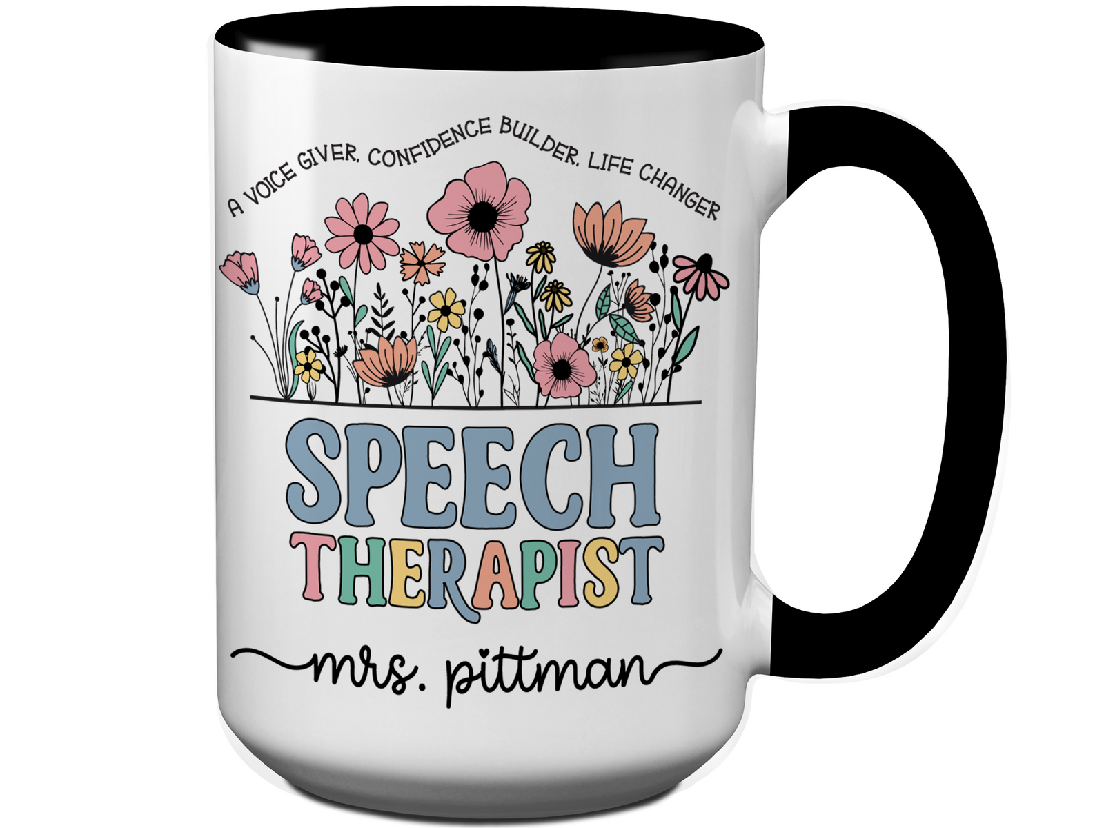 Personalized Speech Therapist Mug – Wildflower Custom Name Cup – Unique Speech Therapist Appreciation Gift