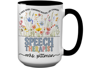 Personalized Speech Therapist Mug – Wildflower Custom Name Cup – Unique Speech Therapist Appreciation Gifts