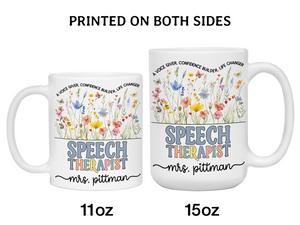 Personalized Speech Therapist Mug – Wildflower Custom Name Cup – Unique Speech Therapist Appreciation Gifts