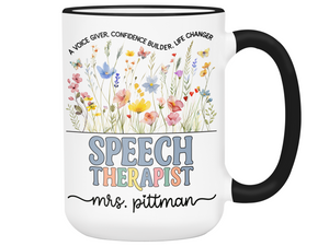 Personalized Speech Therapist Mug – Wildflower Custom Name Cup – Unique Speech Therapist Appreciation Gifts