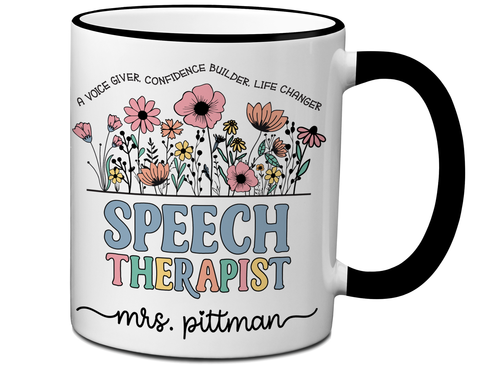 Personalized Speech Therapist Mug – Wildflower Custom Name Cup – Unique Speech Therapist Appreciation Gift
