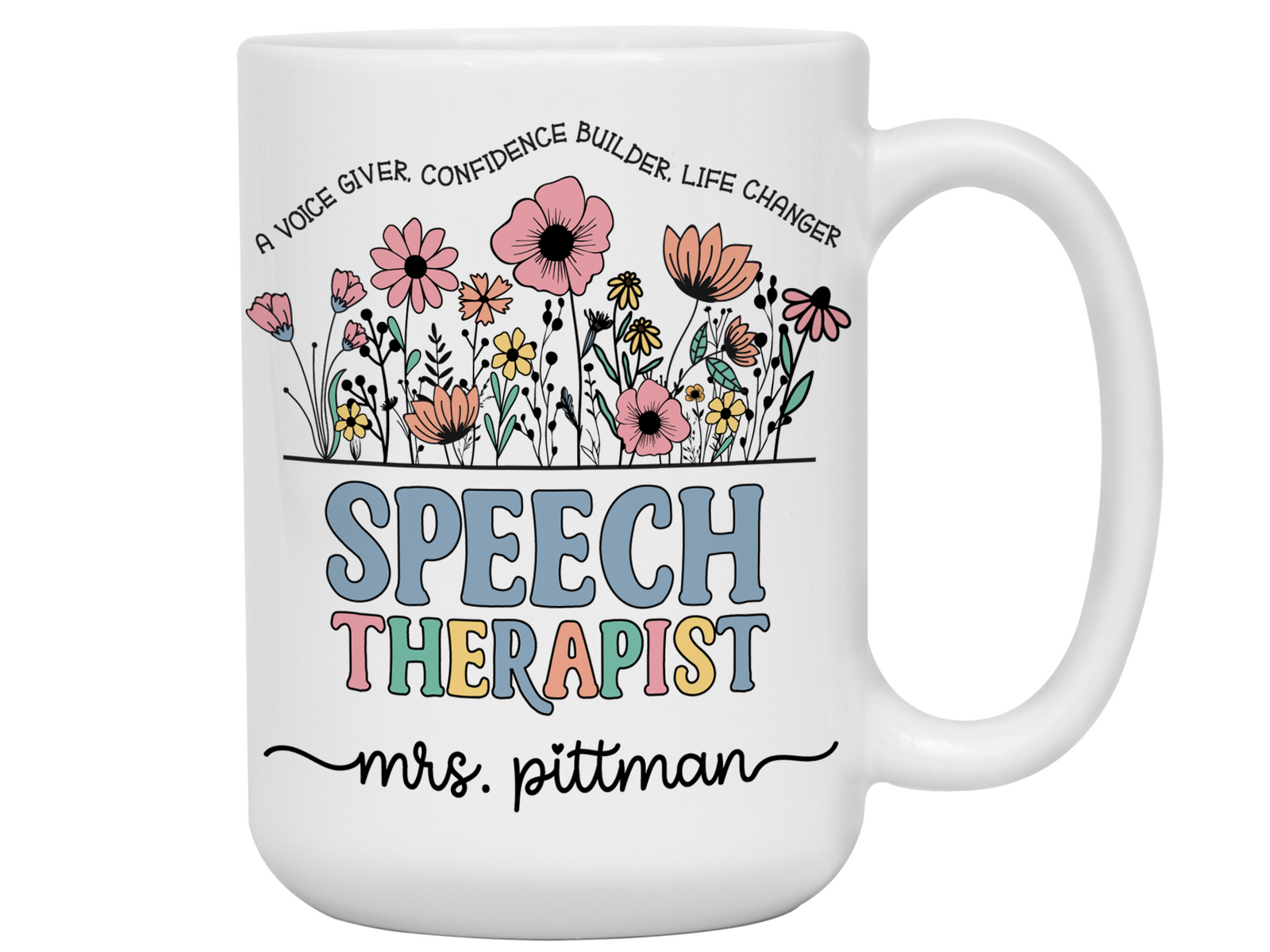 Personalized Speech Therapist Mug – Wildflower Custom Name Cup – Unique Speech Therapist Appreciation Gift