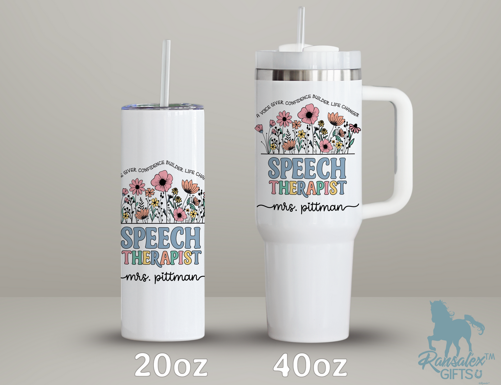 Personalized Speech Therapist Tumbler – Watercolor Wildflowers Custom Name and Quote – Unique Speech Therapist Gift