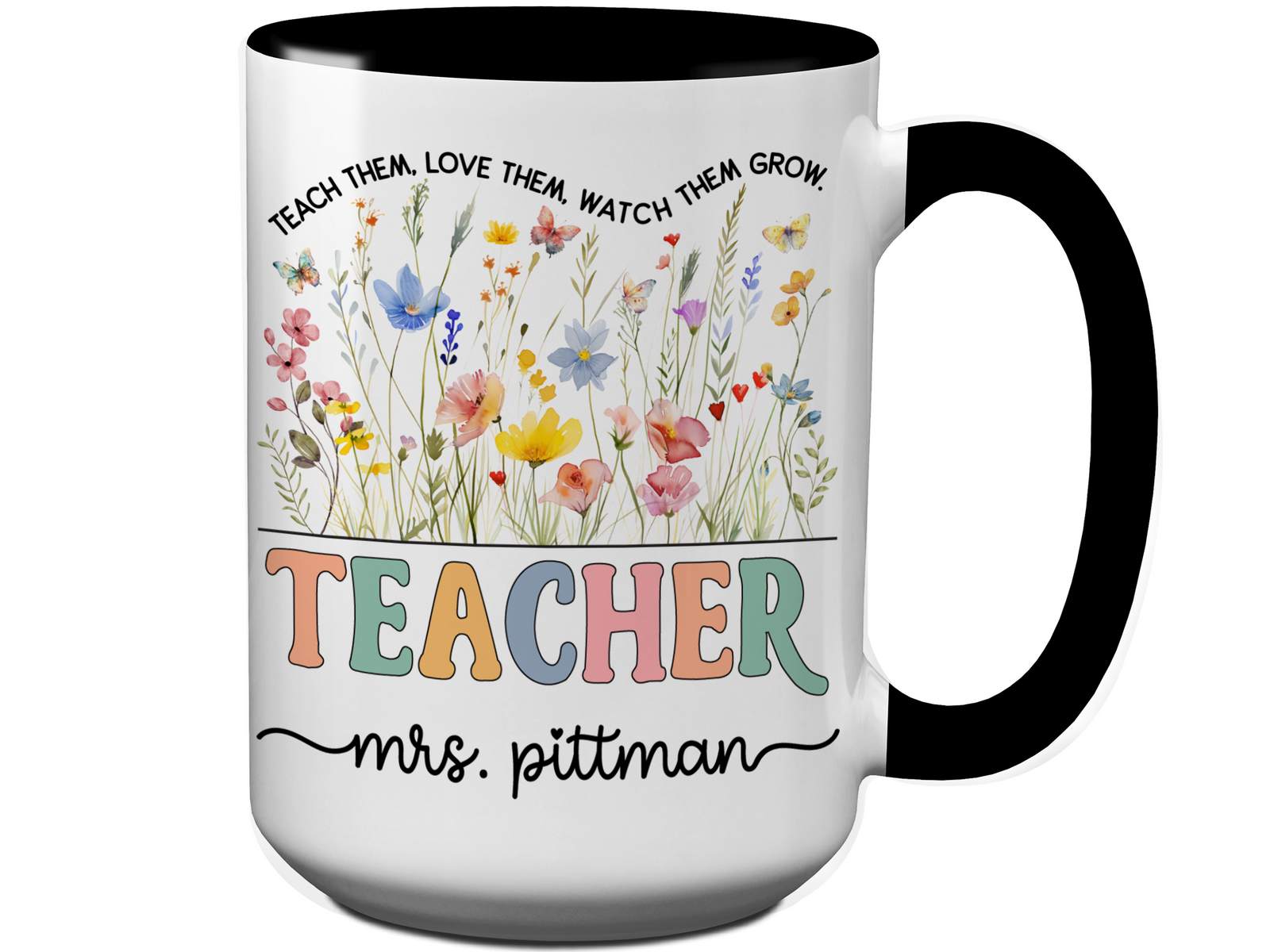 Personalized Teacher Mug – Wildflower Custom Name Cup – Unique Teacher Appreciation Gift Idea