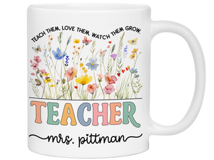 Personalized Teacher Mug – Wildflower Custom Name Cup – Unique Teacher Appreciation Gift Idea