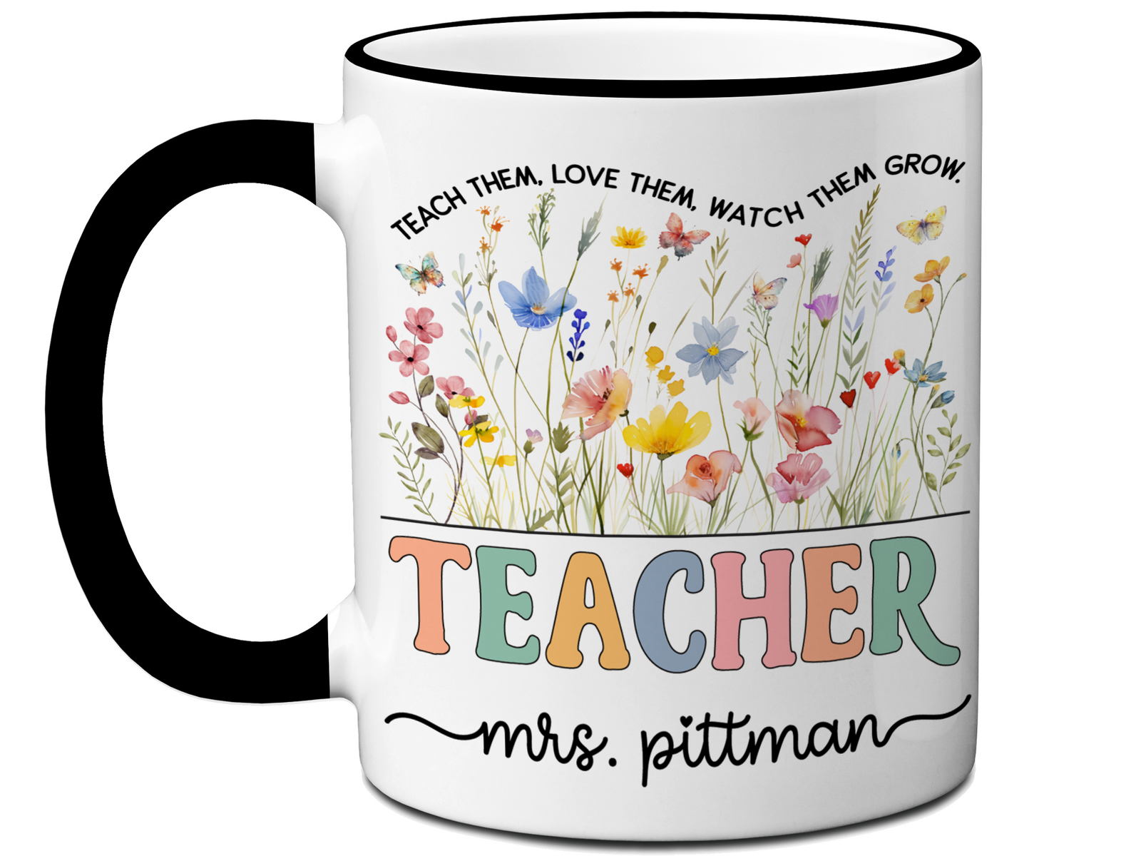 Personalized Teacher Mug – Wildflower Custom Name Cup – Unique Teacher Appreciation Gift Idea