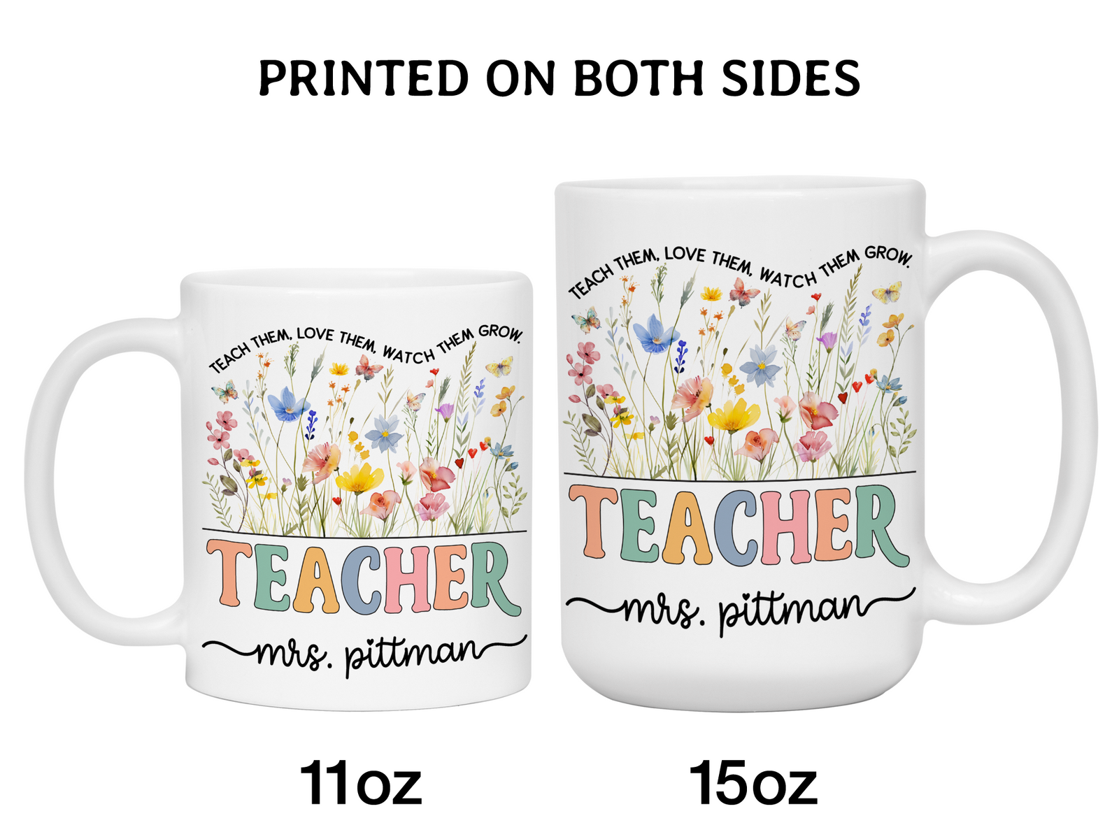 Personalized Teacher Mug – Wildflower Custom Name Cup – Unique Teacher Appreciation Gift Idea