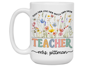 Personalized Teacher Mug – Wildflower Custom Name Cup – Unique Teacher Appreciation Gift Idea