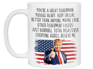 Funny Trump Fisherman Coffee Mug - Patriotic USA Flag Trump Cup - Trump Quote Mug For Fishermen
