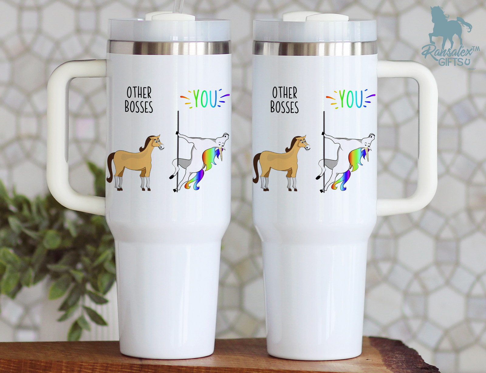 Funny Boss Gift Tumbler - Other Bosses Me Pole Dancing Unicorn vs Horse 40oz/20oz