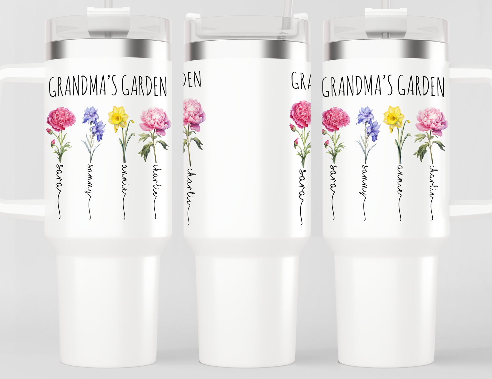 Grandma's Garden Tumbler - Personalized Birth Flower Kids' Names Tumbler - Mother's Day Christmas Birthday Gift Idea