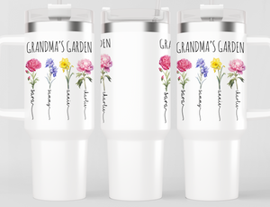 Grandma's Garden Tumbler - Personalized Birth Flower Kids' Names Tumbler - Mother's Day Christmas Birthday Gift Idea