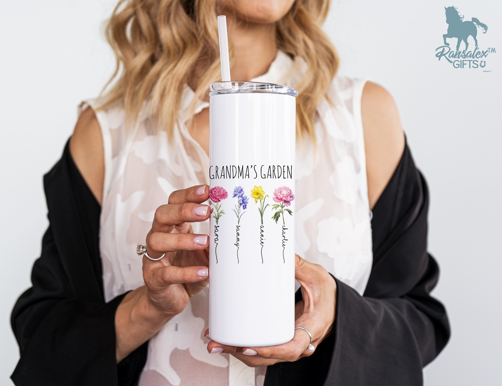 Grandma's Garden Tumbler - Personalized Birth Flower Kids' Names Tumbler - Mother's Day Christmas Birthday Gift Idea