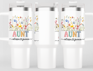 Personalized Aunt Tumbler – Wild Flowers Kids' Custom Name – Aunt to Be Announcement Gifts
