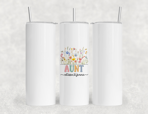 Personalized Aunt Tumbler – Wild Flowers Kids' Custom Name – Aunt to Be Announcement Gifts