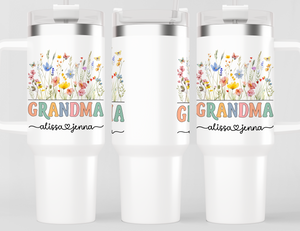 Personalized Grandma Tumbler – Wild Flowers Custom Kids' Names – Unique Grandma Gift - Mother's Day Gifts