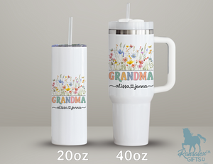 Personalized Grandma Tumbler – Wild Flowers Custom Kids' Names – Unique Grandma Gift - Mother's Day Gifts