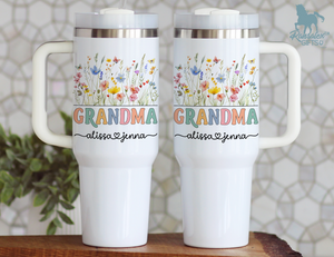 Personalized Grandma Tumbler – Wild Flowers Custom Kids' Names – Unique Grandma Gift - Mother's Day Gifts