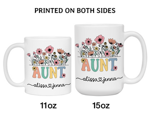 Personalized Aunt Mug – Custom Kids' Names – Mother's Day Gifts - Aunt Announcement