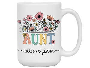 Personalized Aunt Mug – Custom Kids' Names – Mother's Day Gifts - Aunt Announcement