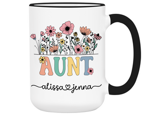 Personalized Aunt Mug – Custom Kids' Names – Mother's Day Gifts - Aunt Announcement