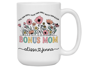 Personalized Bonus Mom Mug – Custom Kids' Names and Quote – Mother's Day Gift Idea