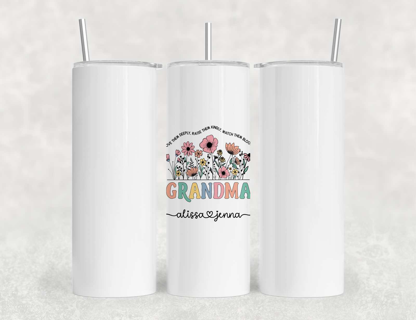 Personalized Grandma Tumbler – Wild Flowers Kids' Custom Name – Unique Grandma Gift - Mother's Day Gift Idea