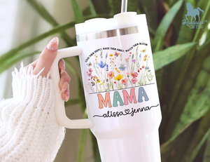 Personalized Mama Tumbler – Wild Flowers Kids' Custom Name – Unique Mom Gift - Mother's Day Gift Idea (V2)