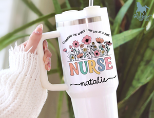 Personalized Nurse Tumbler – Wild Flowers Custom Nurse Name – Nurse Graduation Gift Idea