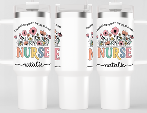 Personalized Nurse Tumbler – Wild Flowers Custom Nurse Name – Nurse Graduation Gift Idea