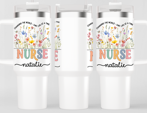 Personalized Nurse Tumbler – Wild Flowers Custom Nurse Name – Nurse Graduation Gift Idea (V2)