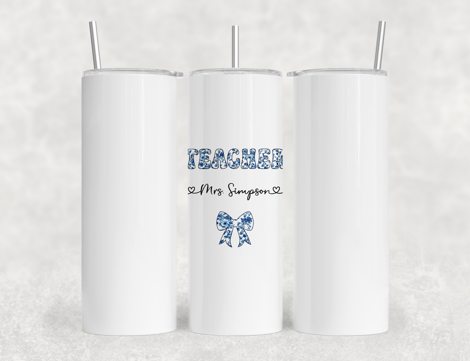 Personalized Teacher Tumbler | Chinoiserie Pattern & Coquette | Custom Name Stainless Steel Tumbler | Teacher Gift Idea