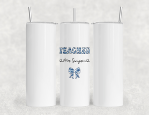 Personalized Teacher Tumbler | Chinoiserie Pattern & Coquette | Custom Name Stainless Steel Tumbler | Teacher Gift Idea