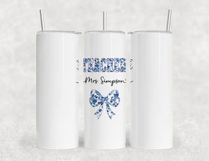 Personalized Teacher Tumbler | Chinoiserie Pattern & Coquette | Custom Name Stainless Steel Tumbler | Gift for Teachers