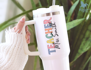 Personalized Teacher Tumbler | Custom Teacher Name Stainless Steel Travel Cup | Teacher Gift Idea (V2)