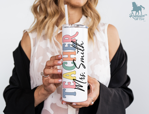 Personalized Teacher Tumbler | Custom Teacher Name Stainless Steel Travel Cup | Teacher Gift Idea (V2)