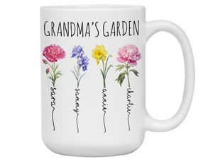 Personalized Grandma's Garden Coffee Mug – Custom Birth Month Flowers & Grandkids' Names Cup