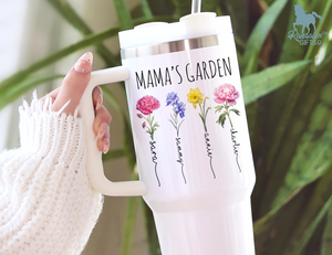 Mama's Garden Tumbler - Personalized Birth Flower Kids' Names Tumbler - Mother's Day Christmas Birthday Gift