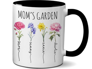 Personalized Mom's Garden Coffee Mug – Custom Birth Month Flowers & Kids'' Names Cup