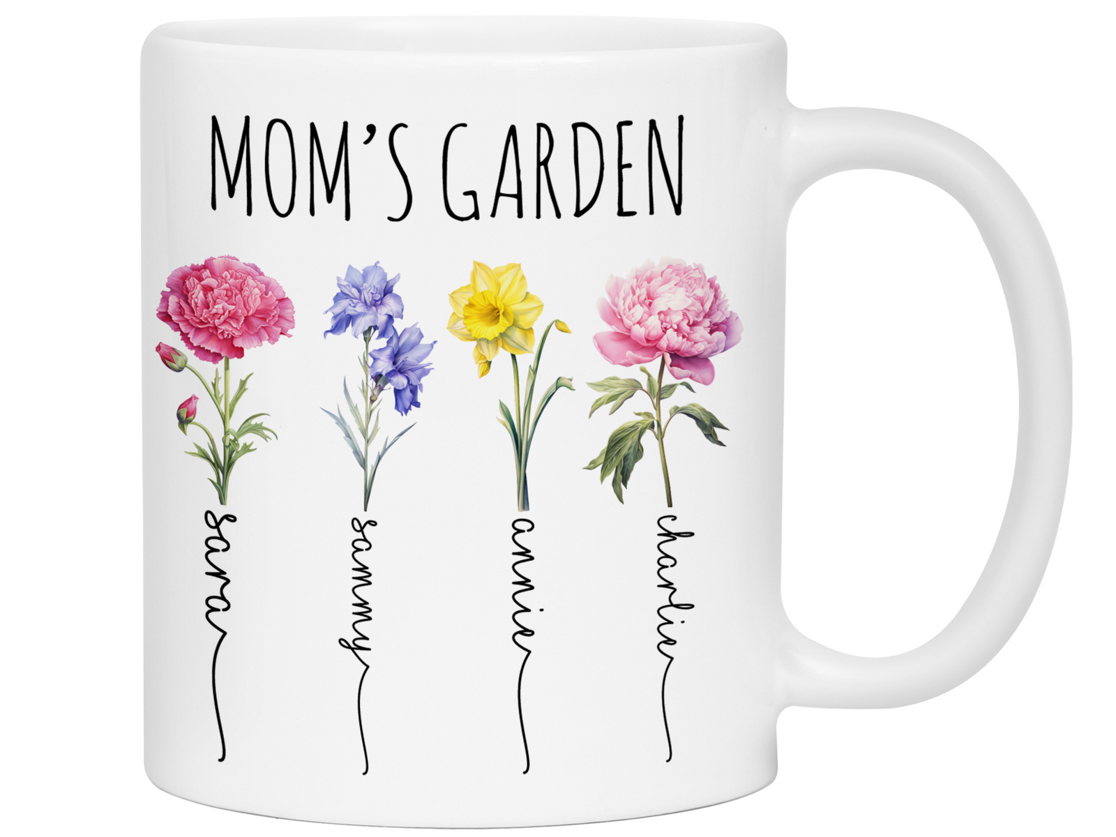 Personalized Mom's Garden Coffee Mug – Custom Birth Month Flowers & Kids'' Names Cup