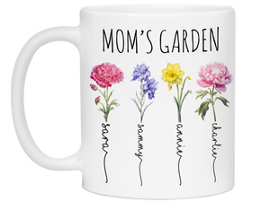 Personalized Mom's Garden Coffee Mug – Custom Birth Month Flowers & Kids'' Names Cup