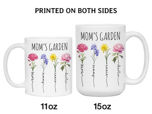 Personalized Mom's Garden Coffee Mug – Custom Birth Month Flowers & Kids'' Names Cup