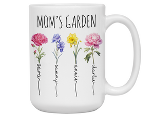 Personalized Mom's Garden Coffee Mug – Custom Birth Month Flowers & Kids'' Names Cup