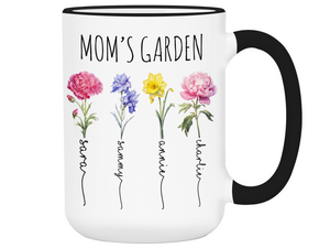 Personalized Mom's Garden Coffee Mug – Custom Birth Month Flowers & Kids'' Names Cup
