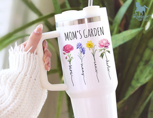 Mom's Garden Tumbler - Personalized Birth Flower Kids' Names Tumbler - Mother's Day Christmas Birthday Gift