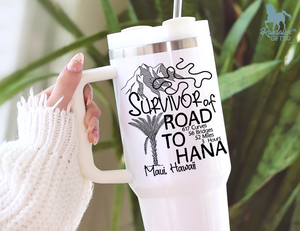 Road to Hana Survivor Funny Tumbler – Maui Hawaii Travel Gift, Scenic Drive Souvenir Cup, Hawaiian Vacation Stainless Steel Tumbler