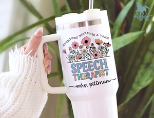 Personalized Speech Therapist Tumbler – Wildflowers Custom Name and Quote – Unique Speech Therapist Gift