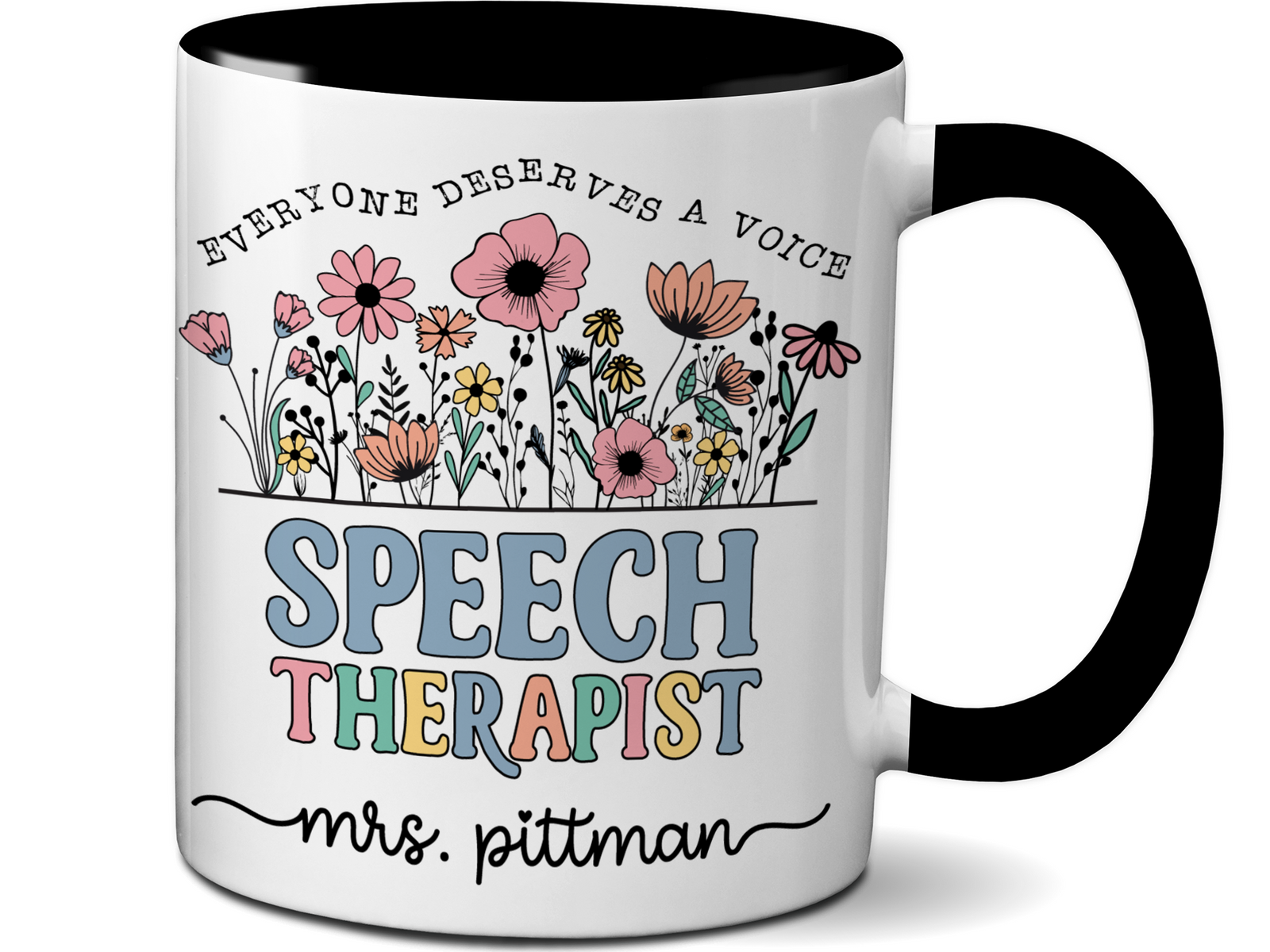 Personalized Speech Therapist Mug – Wildflower Custom Name Cup – Speech Therapist Appreciation Gift -
